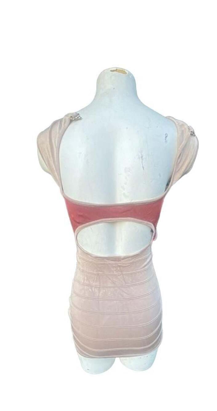 bebe Bandage Dress Cutout Bodycon Tan Red